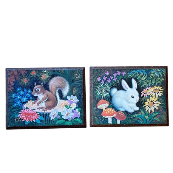 Other - Vintage 1970s Prints Cute Cottagecore Baby Squirrel Bunny Wall Decor